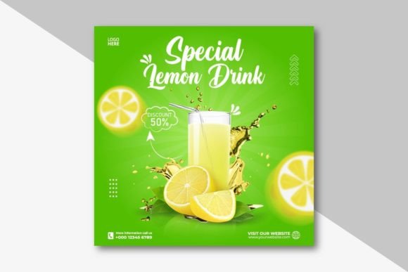 Boost Your Beverage Brand with High-Impact Fresh Lemon Juice Sale Social Media Post Designs