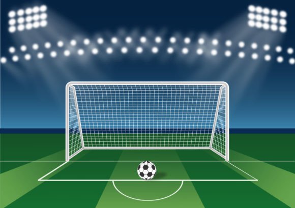 Soccer Ball in Front of the Goalpost